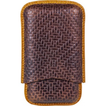 Zigarren Schiebe-Etui Leder d'braun mit Paspelierung 3er