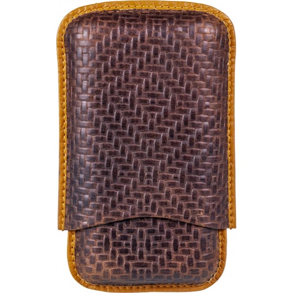 Zigarren Schiebe-Etui Leder d'braun mit Paspelierung 3er