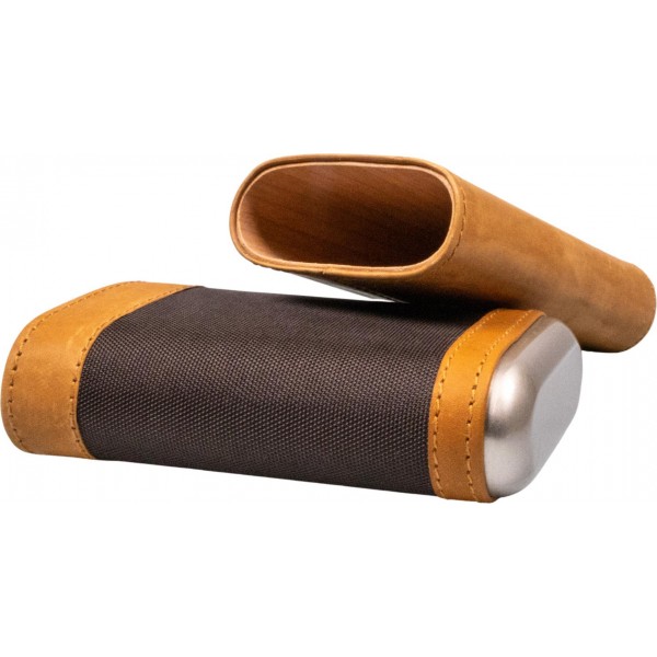 Zigarren Schiebe-Etui Leder hell-/dunkelbraun, 3er