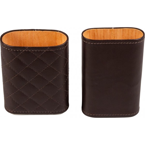 Zigarren Schiebe-Etui Leder dunkelbraun, Wabensteppung 3er