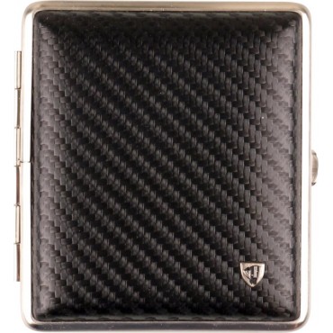 Zigtt.-Etui v.H. Leder Carbonoptik schw.,Rahmen nickel matt