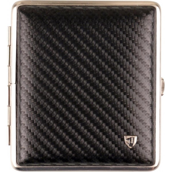 Zigtt.-Etui v.H. Leder Carbonoptik schw.,Rahmen nickel matt