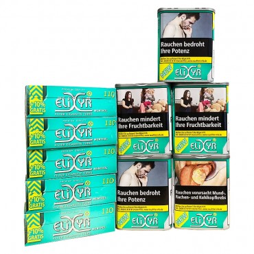 5 x Dosen ELIXYR+ Green à 102 Gramm Tabak & 550 ELIXYR+ Menthol Zigarettenhülsen