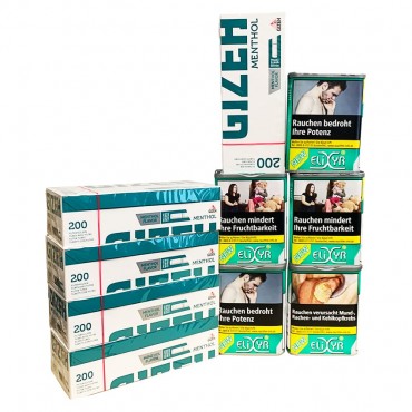 5 x Dosen ELIXYR+ à 102 Gramm Green Tabak & 1000 Gizeh Menthol Zigarettenhülsen