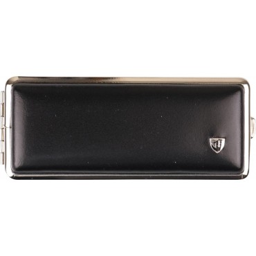 Zigtt.-Etui v.H. Leder schwarz Rahmen nickel 100/8er