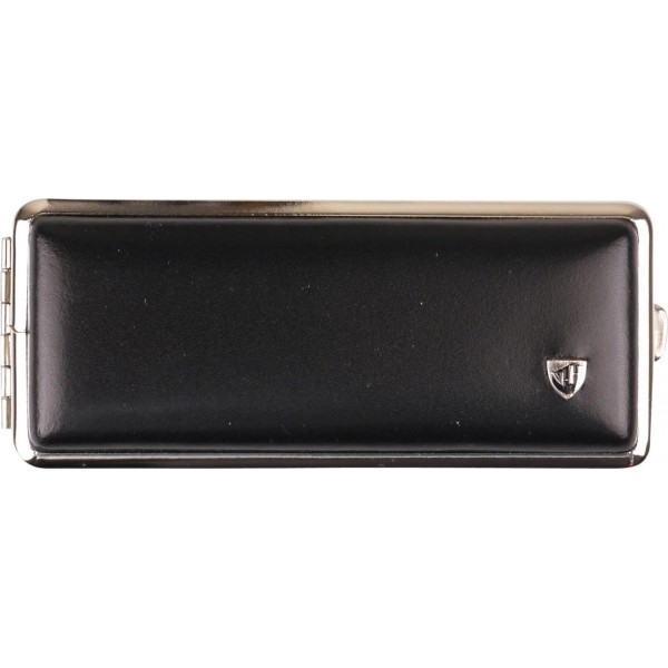 Zigtt.-Etui v.H. Leder schwarz Rahmen nickel 100/8er
