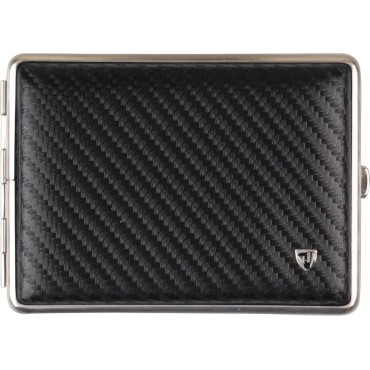 Zigtt.-Etui v.H. Leder Carbonopt.schw.Rahm.nickel matt 100mm