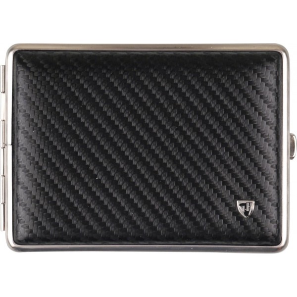 Zigtt.-Etui v.H. Leder Carbonopt.schw.Rahm.nickel matt 100mm