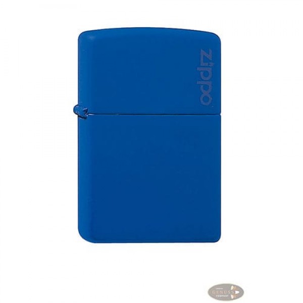 Feuerzeug Zippo Logo aus Metall beschichtet in royalblau matt mit Dekor