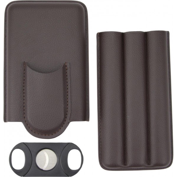 Zigarren-Schiebe-Etui Lederoptik braun 3er