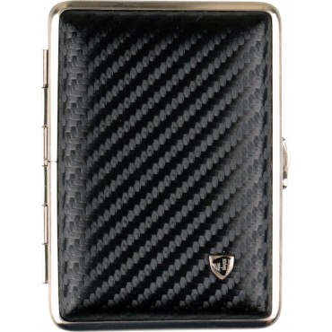 Zigtt.-Etui v.H. Leder Carbonoptik schw. Rahmen nickel matt