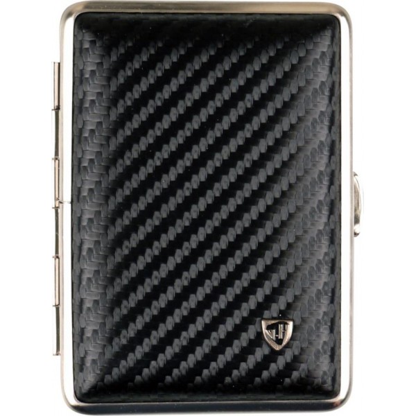 Zigtt.-Etui v.H. Leder Carbonoptik schw. Rahmen nickel matt