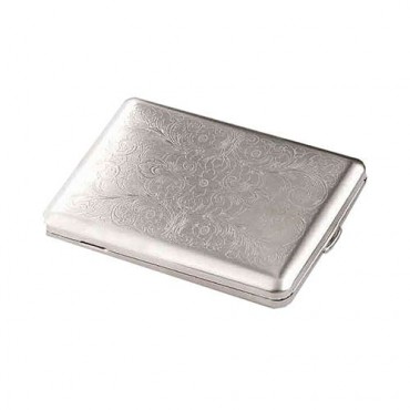 Zigarettenetui 18er 100 mm mit Innengummizug aus Metall vernickelt in silber glänzend mit Dekor