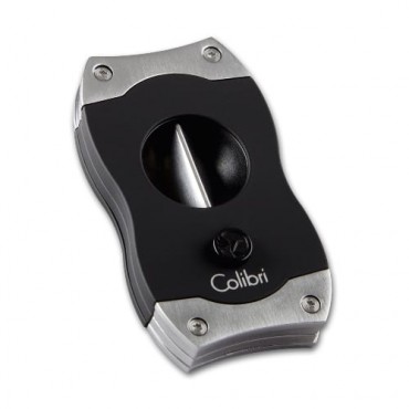 Zigarrencutter Colibri V-Cut aus Metall Edelstahl in schwarz silber 23 mm Durchmesser
