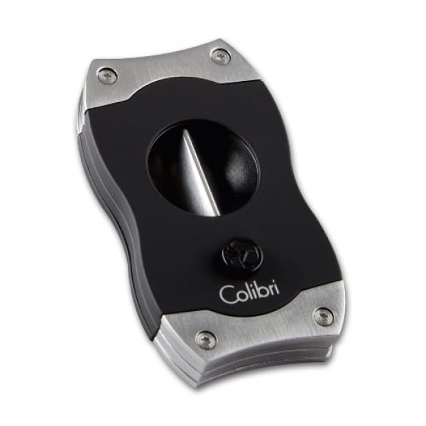 Zigarrencutter Colibri V-Cut aus Metall Edelstahl in schwarz silber 23 mm Durchmesser