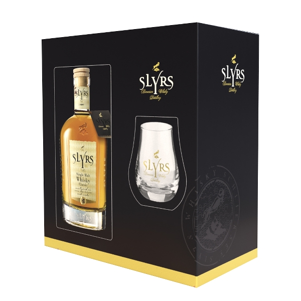 Whisky SLYRS On Pack Classic 43 % Vol. mit einem Glas